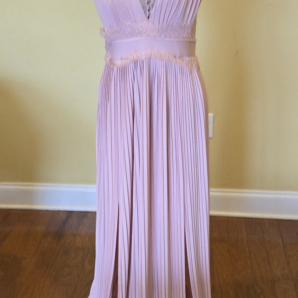 ASOS Blush Maxi Dress Pink Maternity Dress With Lace Trim And Two Front Splits - Picture 2 of 11